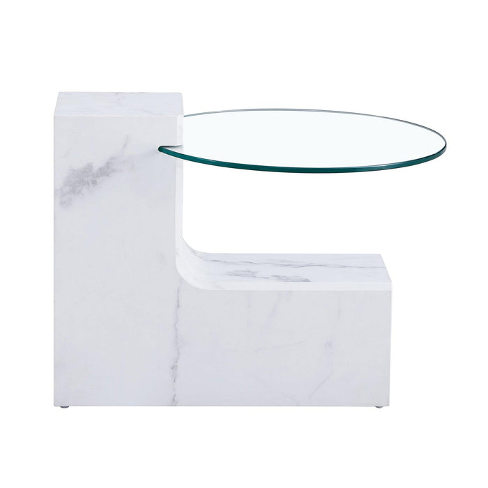 A modern, fashionable, and durable marble textured MDF coffee table with a side table. Match with multiple scenes. Suitable for living room and bedroom.