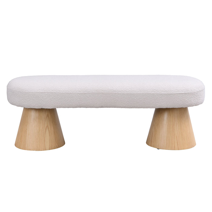 Dining Bench for Dining Room, Upholstered Bedroom End of Bed Entryway Bench Fabric Ottoman for Living Room, Beige Stool Top Wood Leg 300 LBS Weight Capacity - DTYStore