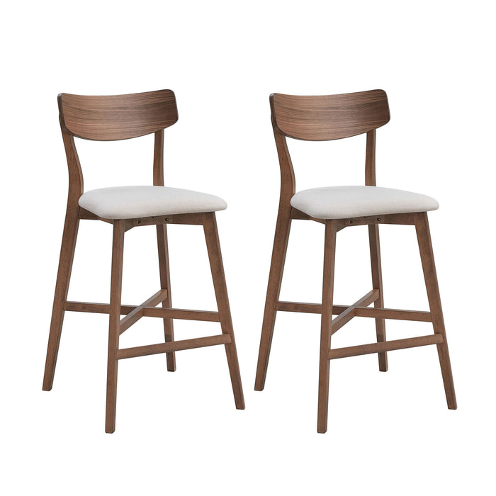 Wooden Bar Chairs Set of 2, Modern Soft Upholstered Kitchen Island Chairs, Counter Height Stool with Backrest,Wooden Frame Chairs with Footrest for Pub,Living Room,Restaurant,Walnut - DTYStore