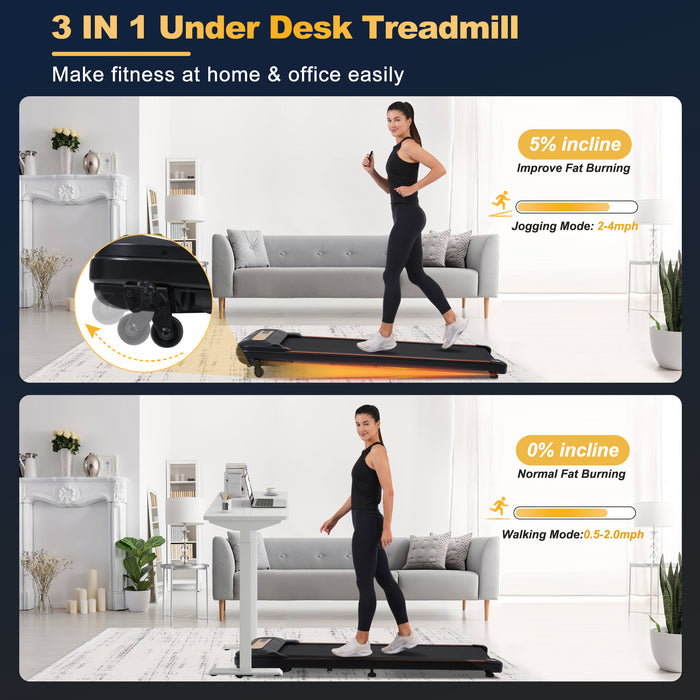 Wood Grain Decoration Walking Pad Under Desk Treadmill for Home Office -2.5HP Walking Treadmill With Incline 0.5-4MPH 300LBS Capacity Treadmill for Walking Running - Remote Control - DTYStore