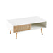 41.34" Rattan Coffee table, sliding door for storage, solid wood legs, Modern table for living room ,White