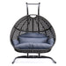 Charcoal Wicker Hanging Double-Seat Swing Chair with Stand w/Dust Blue Cushion - DTYStore