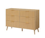 Bedroom Dresser, 6 Double Dressers with Wavy Drawers, Wooden Chest of Drawers for Children's Room, Living Room, Entrance and Hallway, Natural, 47.2''W x 15.8''D x 31.7''H.