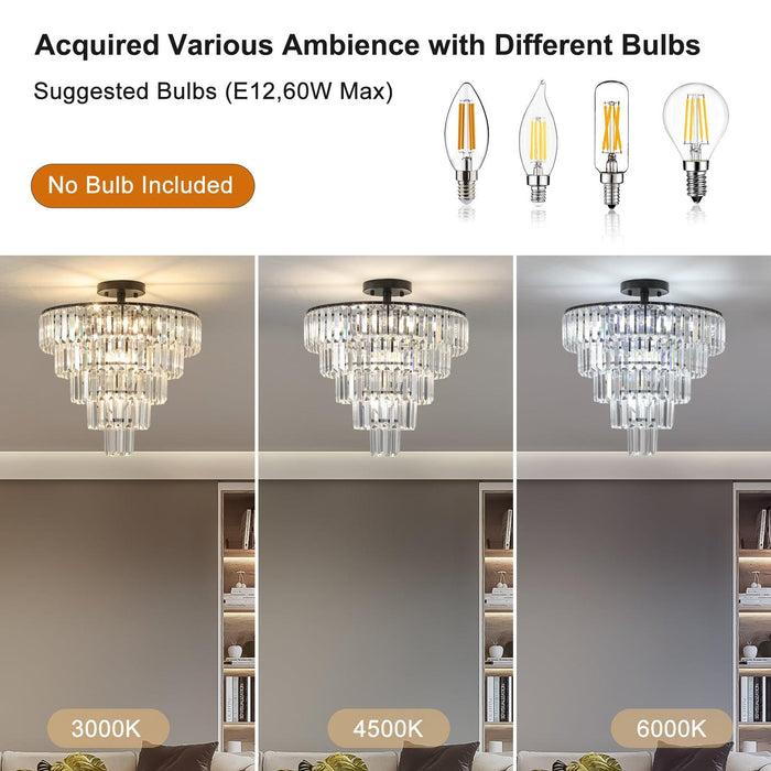 Black large crystal chandelier, modern style chandelier, dining room, living room, bedroom (Bulbs Not Included) - DTYStore