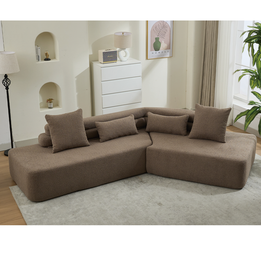 128"Minimalist Cloud Sectional Couch ,Modern Couches ,4-Seater ,No Assembly,Two modular sofa,Boucle Teddy Fabric, upholstered , anti-wrinkle fabric,Brown - DTYStore