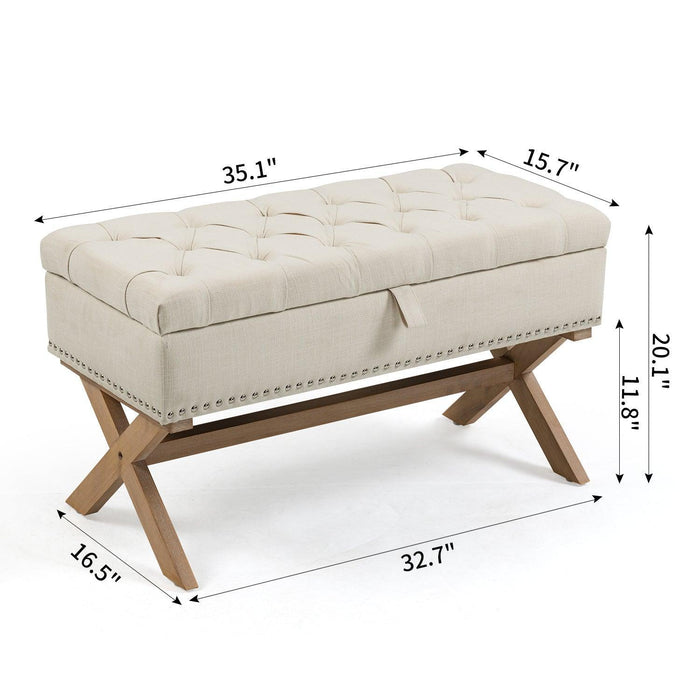 35 Inch Storage Ottoman Bench with Button-Tufted Design and Linen Storage