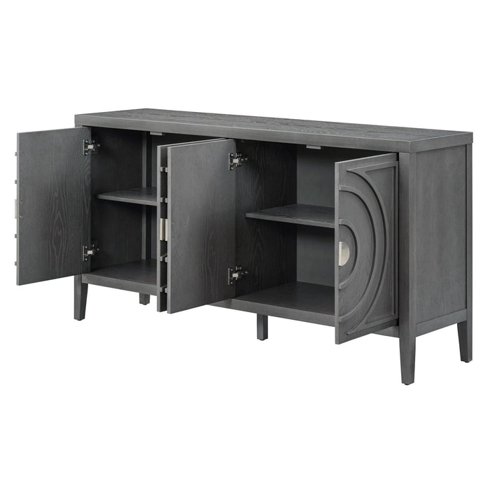 Retro Sideboard Door with Circular Groove Design and Round Metal Door Handle for Entrance, Dining Room, Living Room - DTYStore