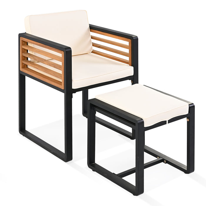 GO 9-Pieces Acacia Wood Patio Dining Set, Space Saving Outdoor Patio Set, 4 Cushioned Chairs & 4 Ottomans & 1 Square Table, for Backyard, Garden, Deck and Poolside, Beige - DTYStore