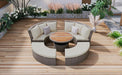 Patio 5-Piece Round Rattan Sectional Sofa Set All-Weather PE Wicker Sunbed Daybed with Liftable Table and Washable Cushions for Outdoor Poolside