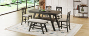 6-Piece Wood Counter Height Dining Table Set with Storage Shelf, Rustic Style, Kitchen Table Set with Bench and 4 Chairs