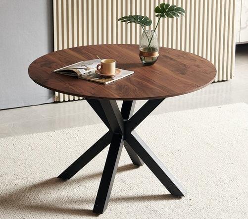 42.1"BLACK AND WOOD COLOR Table Mid-century Dining Table for 4-6 people With Round Mdf Table Top, Pedestal Dining Table, End Table Leisure Coffee Table,cross leg