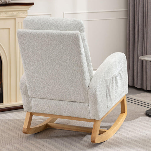 Accent Rocking Chair with Footrest High Back Rubber Wood Rocking Legs Bedroom Living Space 26.77D X 38.36W X 39.76H Inch - DTYStore