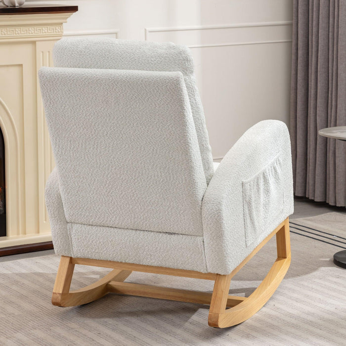 Accent Rocking Chair with Footrest High Back Rubber Wood Rocking Legs Bedroom Living Space 26.77D X 38.36W X 39.76H Inch - DTYStore