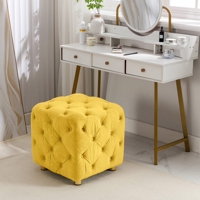 Yellow Modern Velvet Upholstered Ottoman, Exquisite Small End Table, Soft Foot Stool,Dressing Makeup Chair, Comfortable Seat for Living Room, Bedroom, Entrance