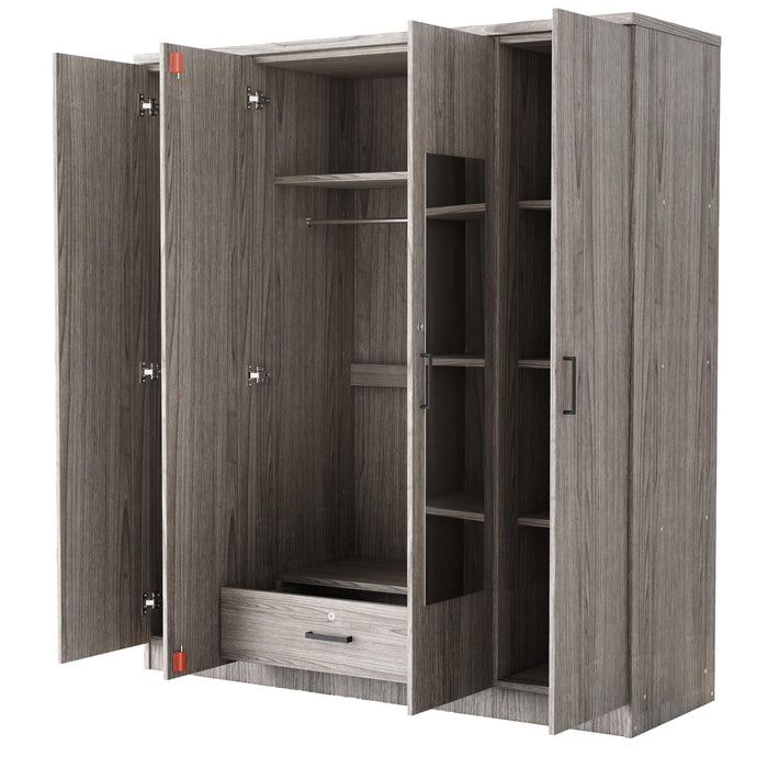 4-Door Mirror Wardrobe with Shelves