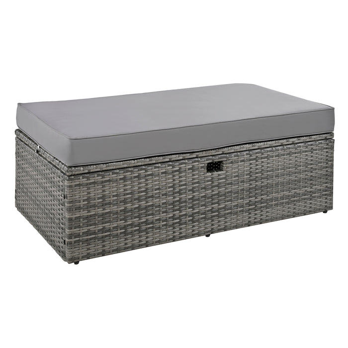 2-Piece Outdoor Rattan Daybed, Outdoor Bed with 5 Positions, Outdoor Loveseat Patio Sofa with Bench Lounge Roof Set and Cushions for Poolside, Backyard and Garden (Grey Wicker + Grey Fabric) - DTYStore