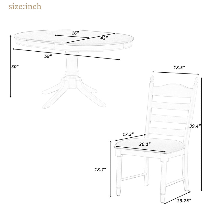 5-Piece Retro Functional Dining Table Set with Round Extendable Table and 4 Chairs