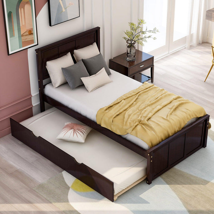 Platform Bed with Twin Size Trundle, Twin Size Frame, Espresso