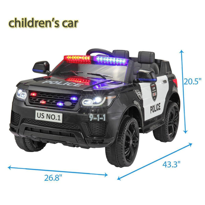 12V Kid Ride on Police Car with Parental Remote Control, Battery Powered Truck with Siren, Lights, Music, Spring Suspension