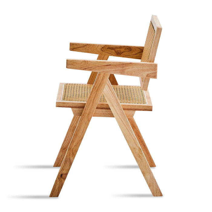 2 dining chairs, natural color, rubber wood rattan weaving technology, armrest solid wood dining chair, living room chair, simple and natural - DTYStore