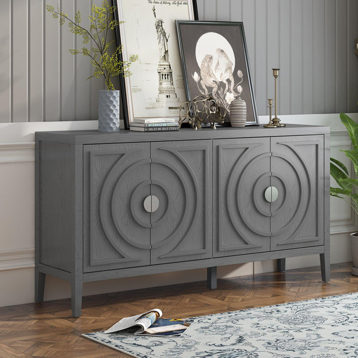 Retro Sideboard Door with Circular Groove Design and Round Metal Door Handle for Entrance, Dining Room, Living Room - DTYStore