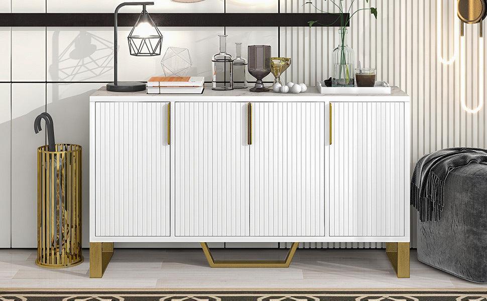 Modern Sideboard with Four Doors, Metal Handles & Legs, Adjustable Shelves Kitchen Cabinet