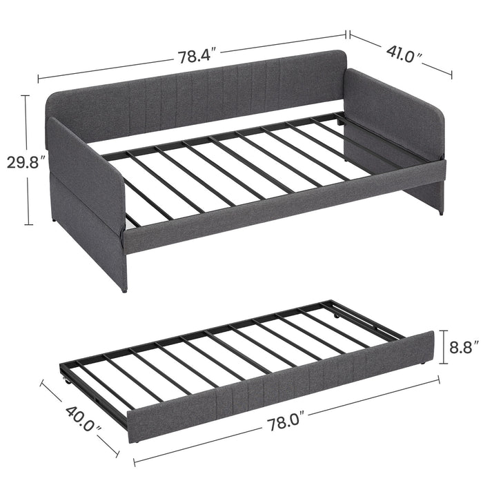 Daybed, sofa bed metal framed with trundle twin size, Grey, 78.4''w x 41''d x 29.8''h. - DTYStore