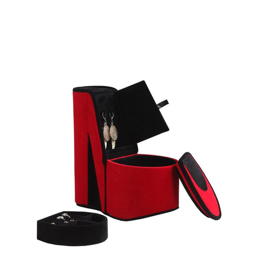 9" Tall Display Jewelry Box with Hidden Storage, High Heel Shoe Design, Red Velvet - DTYStore