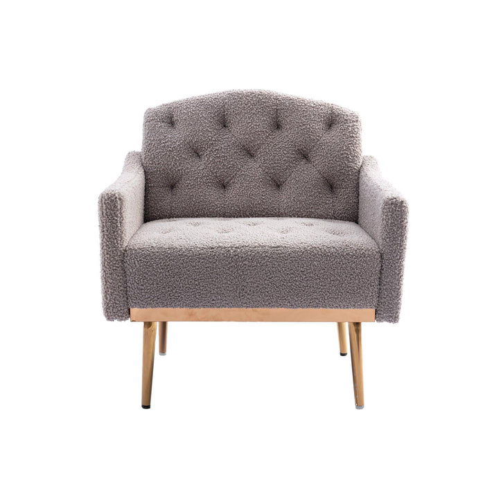 COOLMORE Modern Accent Chair with Arms, Tufted Decorative Fabric Armchair with Gold Metal Legs, Upholstered Reading Chair for Living Room Bedroom Office (Grey Teddy)