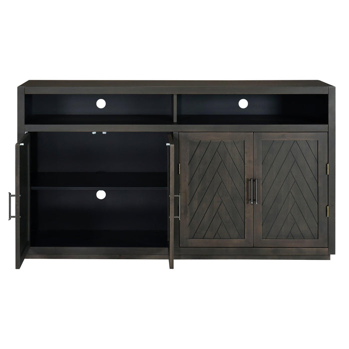 TREXM 4-door Classic Sideboard with Open Storage and Adjustable Shelves Perfect for kitchens, living rooms (Grey Brown)