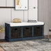 TREXM Rustic Storage Bench with 3 Removable Classic Rattan Basket , Entryway Bench with Removable Cushion (Antique Navy)