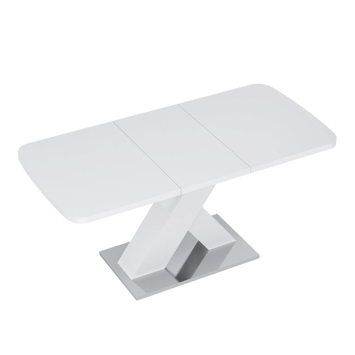 Modern Square Dining Table, Stretchable, White Table Top+MDF X-Shape Table Leg with Metal Base