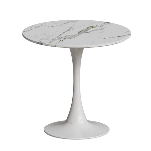 31.4 "round dining table, medieval white marble patterned tulip dining table, 2-3 person metal base dining table, easy to assemble casual coffee table, office desk - DTYStore