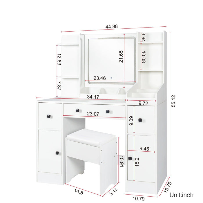 Vanity Desk with Mirror and Lights Makeup Desk with Drawers and Cabinet Vanity Table with Led Light Big Makeup Table