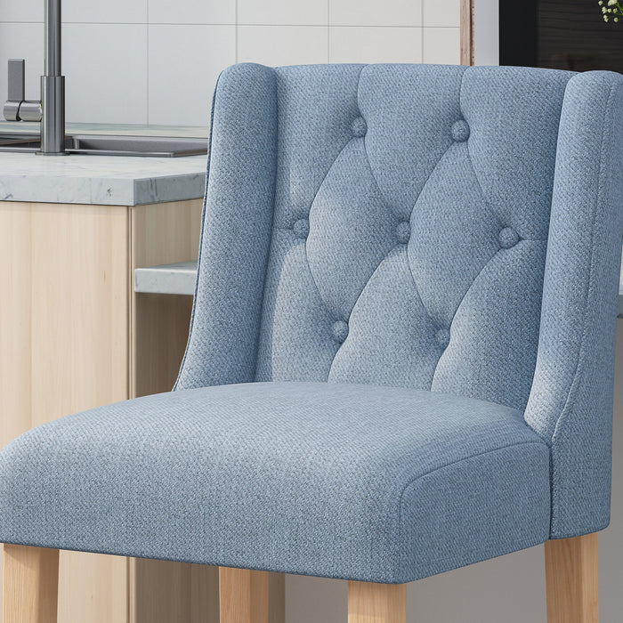 Vienna Contemporary Fabric Tufted Wingback 31 Inch Counter Stools, Set of 2, Light Blue and Natural - DTYStore