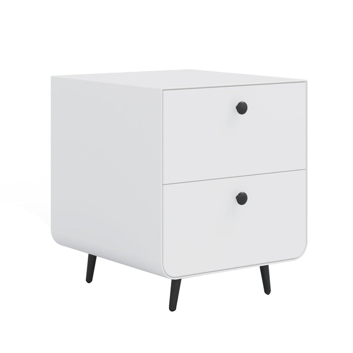 Modern Night Stand Storage Cabinet for Living Room Bedroom, Steel Cabinet with 2 Drawers,Bedside Furniture, circular handle