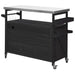 Outdoor Kitchen Island, Rolling Bar Cart & Storage Cabinet, Farmhouse Solid Wood Outdoor Grill Table with Stainless Steel Top, Spice Rack , Towel Rack for Kitchen & Barbecue, Black - DTYStore
