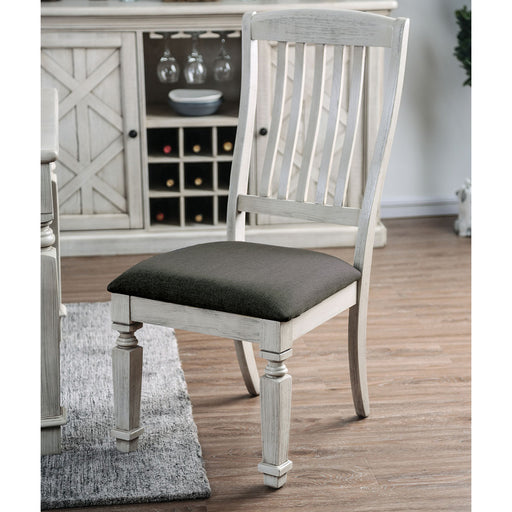 Set of 2 Padded Fabric Seat Side Chairs in Antique White and Gray - DTYStore