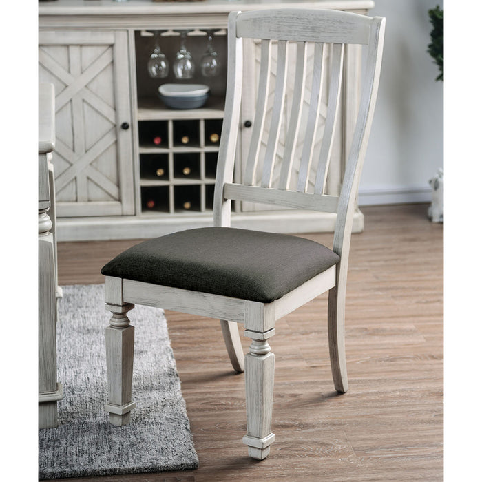 Set of 2 Padded Fabric Seat Side Chairs in Antique White and Gray - DTYStore