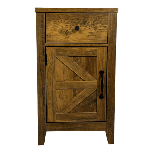 Farmhouse End Table Bedside Table with Charging Station,Night Stand with Barn Door and Drawer, Storage for Bedroom Living Room ,Bedside Table, Brown color - DTYStore