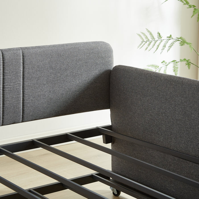 Daybed, sofa bed metal framed with trundle twin size, Grey, 78.4''w x 41''d x 29.8''h. - DTYStore