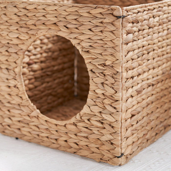 Water Hyacinth Woven Wicker Square Cat Bed Cave - 13" x 13" x 13" - For Small and Medium Cat Breeds and Chihuahua