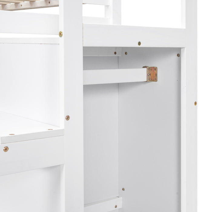 Full Size Loft Bed with Built-in Storage Wardrobe and Staircase, White(Old SKU:SM000527AAK) - DTYStore