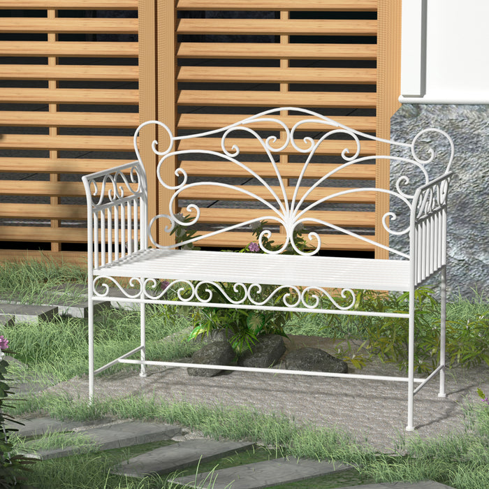 Outsunny 43' Garden Bench, Outdoor Patio Bench with Armrests, Metal Porch Bench for Backyard, Poolside, Lawn, Cream White - DTYStore