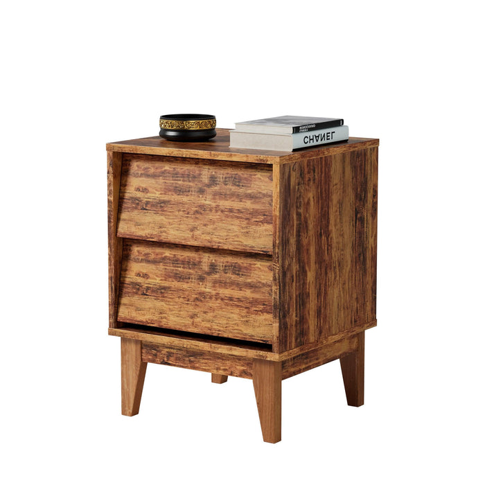 Mid Century Modern Nightstands with Vintage-style Bevel Design, Made of MDF, 2 Set