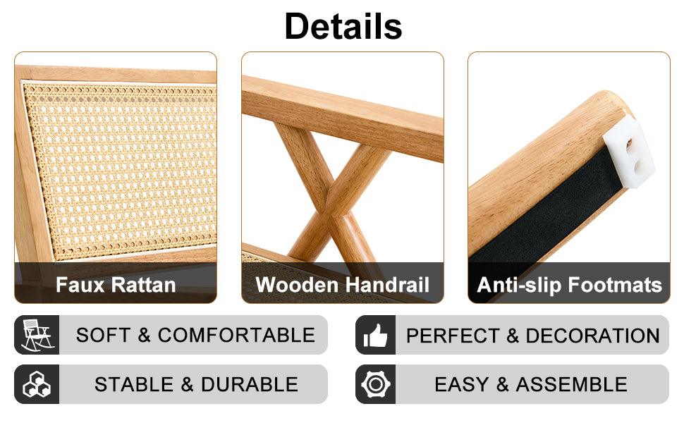 Solid Wood+Imitation Rattan Rocking Chair allows you to relax quietly indoors and outdoors, enhancing your sense of relaxation, suitable for balconies, gardens, and camping sites