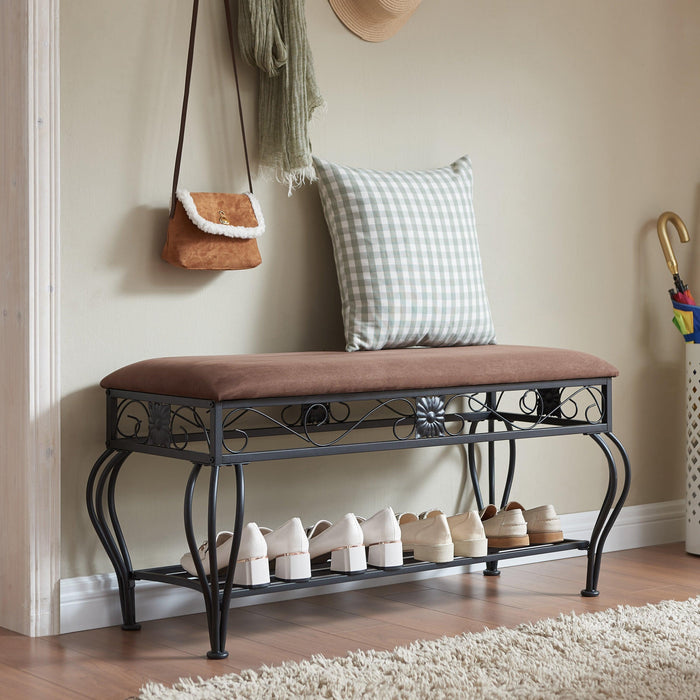 Shoe Rack Bench for Entryway, Industrial Bench, Rustic Shoe Rack for Small Spaces, Upholstered Entryway Bench, Multipurpose Entryway - DTYStore