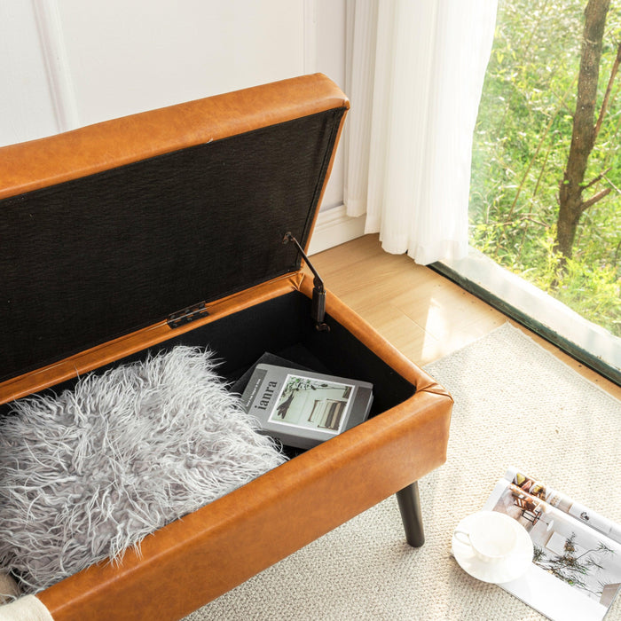 Storage Bench with Storage Bench for Bedroom End of Bed Bench Foot of Bed Bench Entryway Bench Storage Ottoman Bench 43.3" W x 17.7" Brown Leather Bench