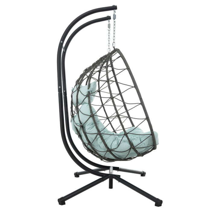 2 Persons Egg Chair with Stand Indoor Outdoor Swing Chair Patio Wicker Hanging Egg Chair Hanging Basket Chair with Stand for Bedroom Living Room Balcony - DTYStore