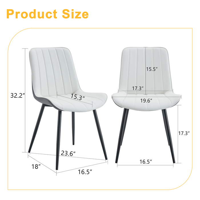Extended Seat Cushion PU Dining Chair Set - Four Pieces.Smooth line design.Can integrate well into various modern home decoration styles.White and Dark Gray Splicing Colors. - DTYStore